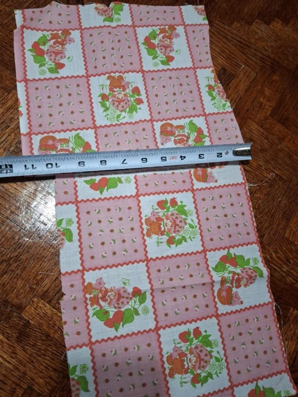 Vtg Strawberry Shortcake Cotton Fabric -Scraps-Pink Yellow White -